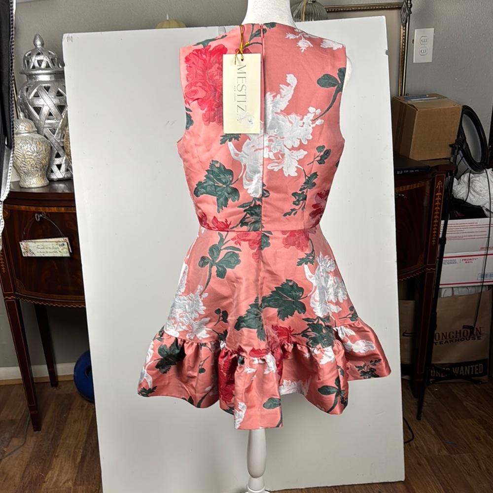 MESTIZA Floral Sleeveless Mini Dress Pink and Green Sz 8 NWT Elegant - Picture 2 of 13